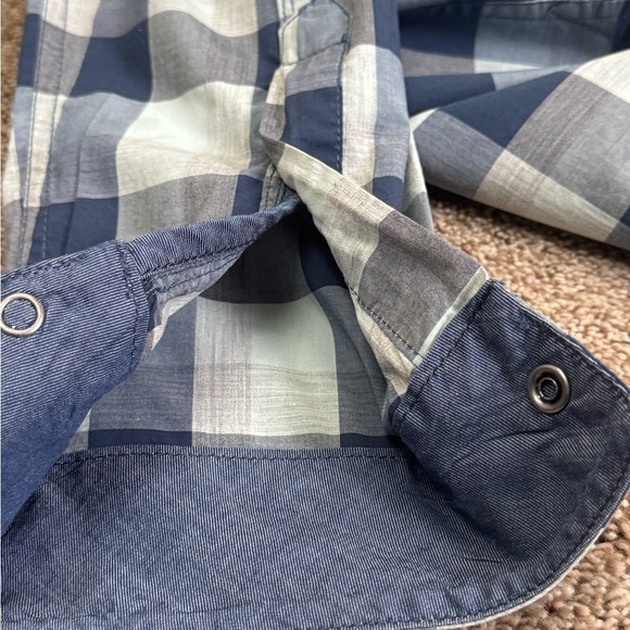 Calvin Klein Jeans Navy and Light Blue  Plaid Shirt with Snaps - Medium - Picture 7 of 13